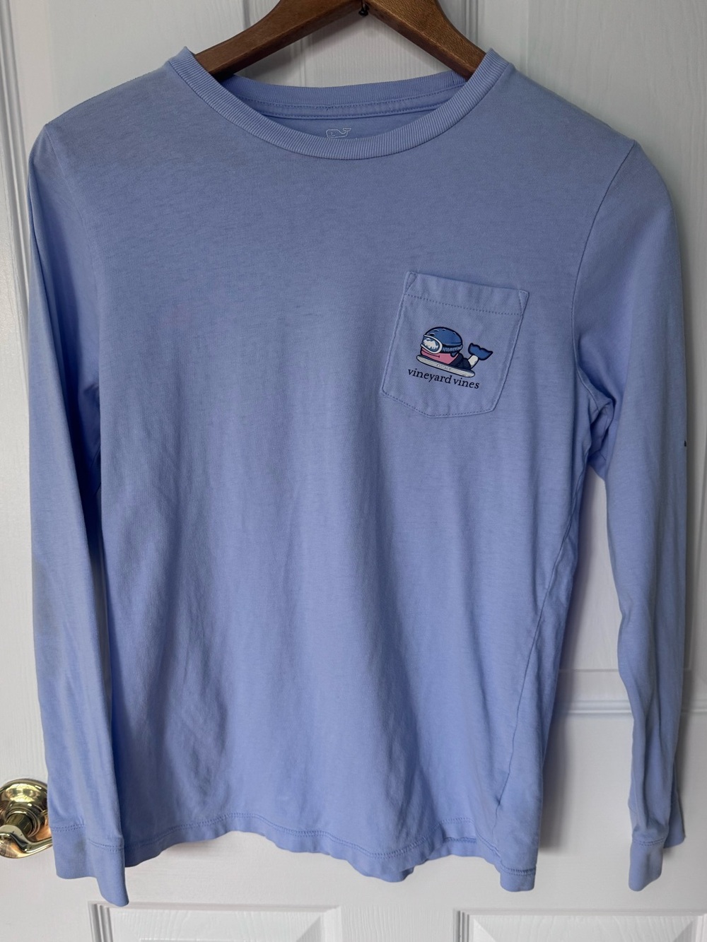 Vineyard Vines Pastel Blue Long Sleeve Pocket Tee with Whale Logo